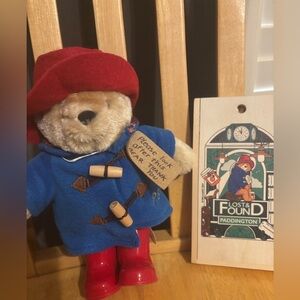 NWT Paddington Bear Plush w Red Hat - Blue Coat AND Wooden Box Colored Pencils